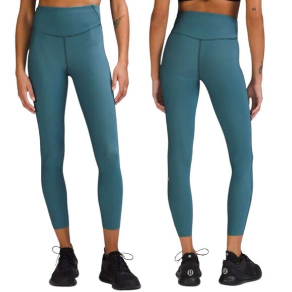lululemon athletica Pants - Lululemon Base Pace High-Rise Tight 25" Size 6 Two-Tone Ribbed Green Jas…